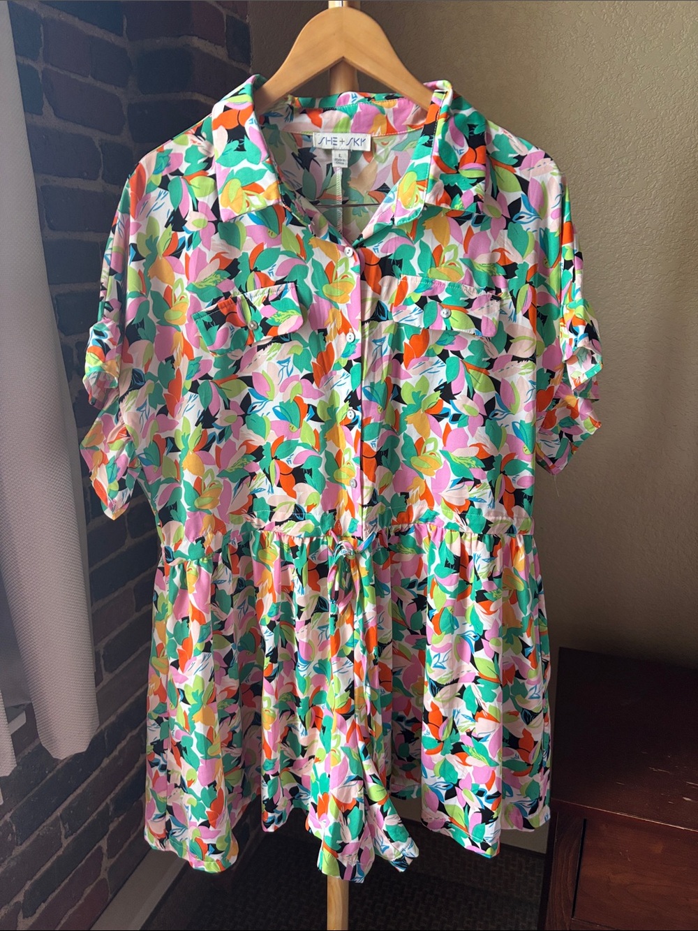 She + Sky Multicolor Floral Button-Front Romper Size L